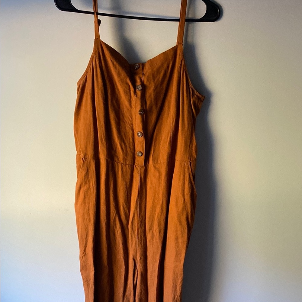 Old navy burnt orange long pants jumpsuit with adjustable straps and pockets